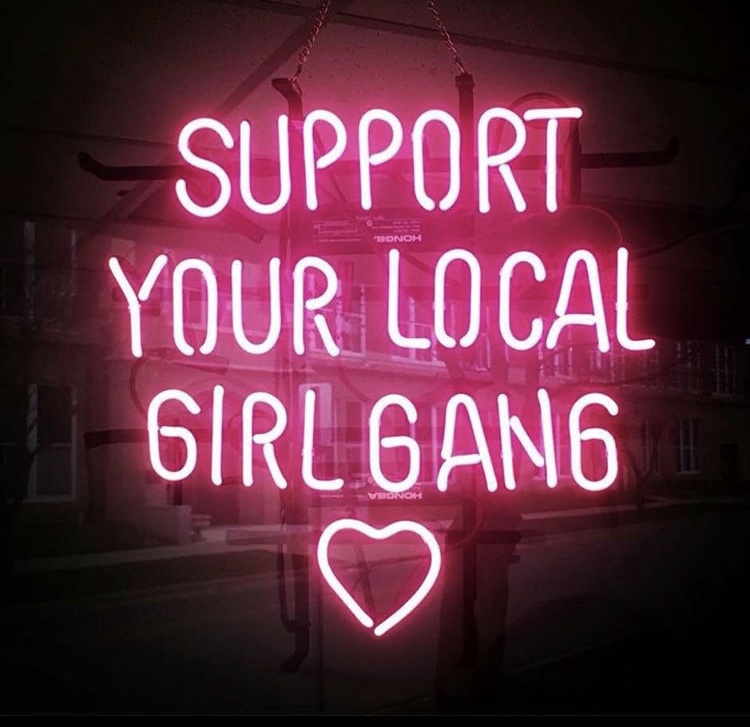 Neon sign that says, "Support Your Local Girl Gang" in pink light